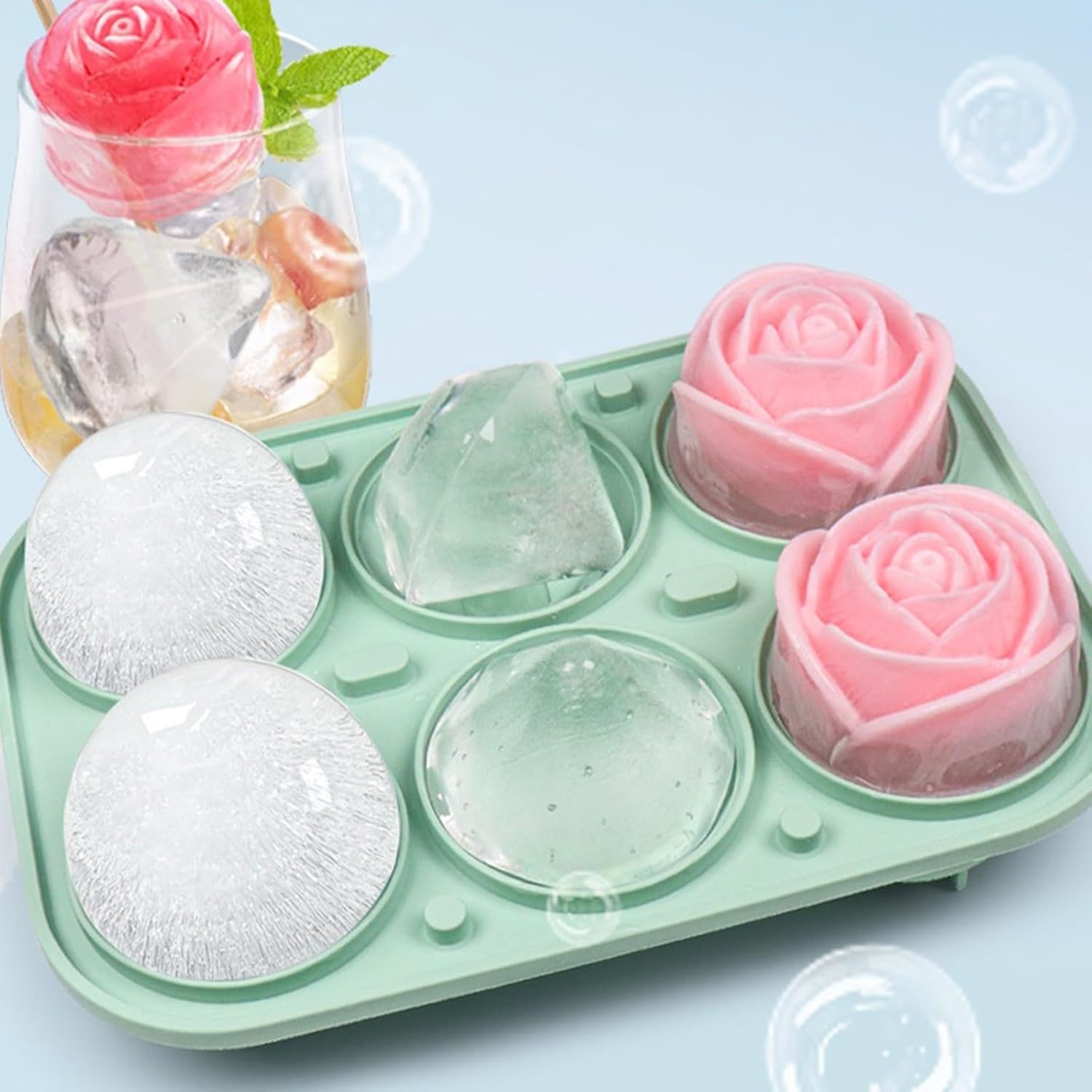 Ice Mold Sphere - 2026年大型製氷皿 蓋付き シリコン製 ローズダイヤモンド型 丸球型 ウイスキー