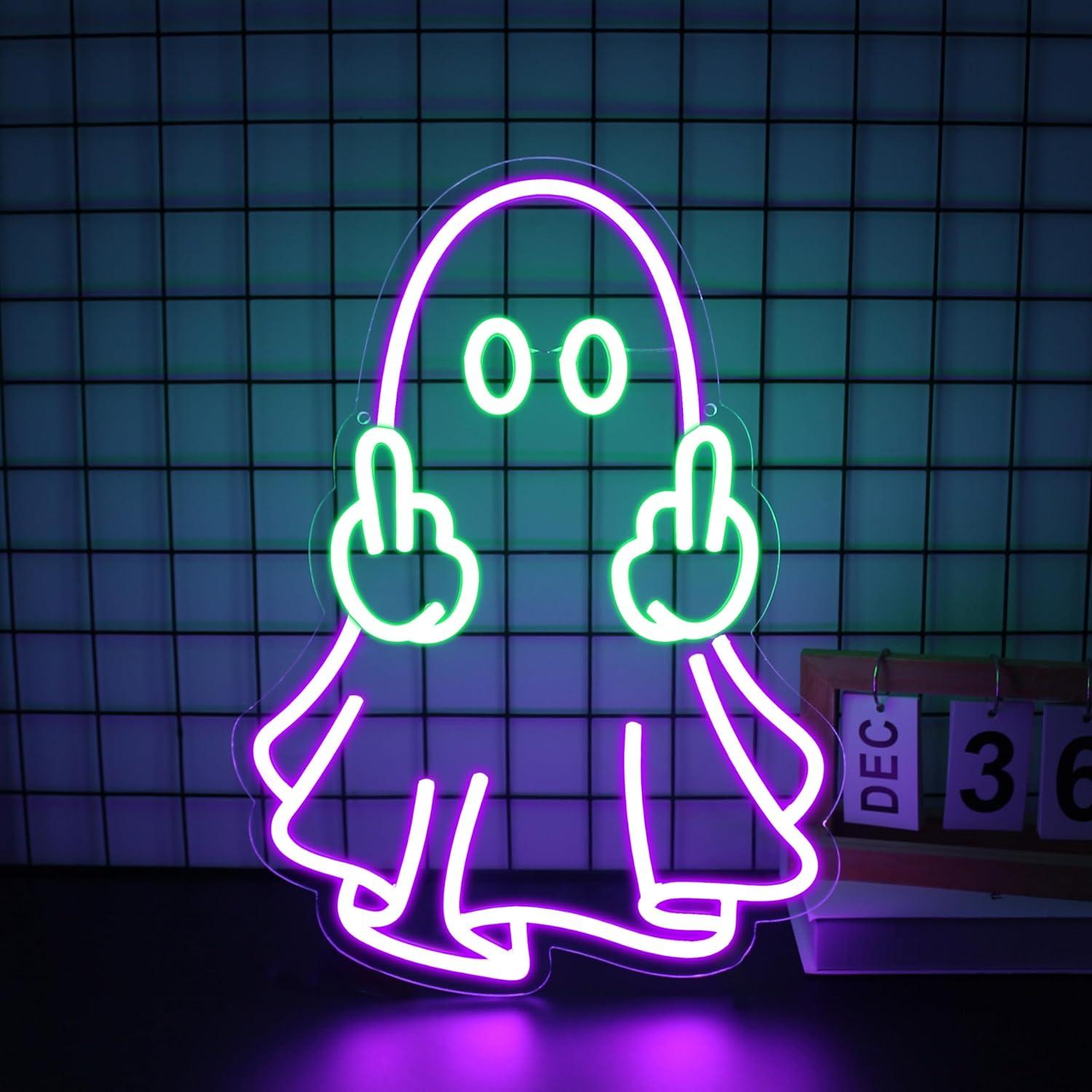 Home Bar Signs - ゴーストネオンサイン USB電源 LED調光可能ネオンライト 家庭用寝室クラブパーティーバーショップルームウォールアートデコレーションナイトライト