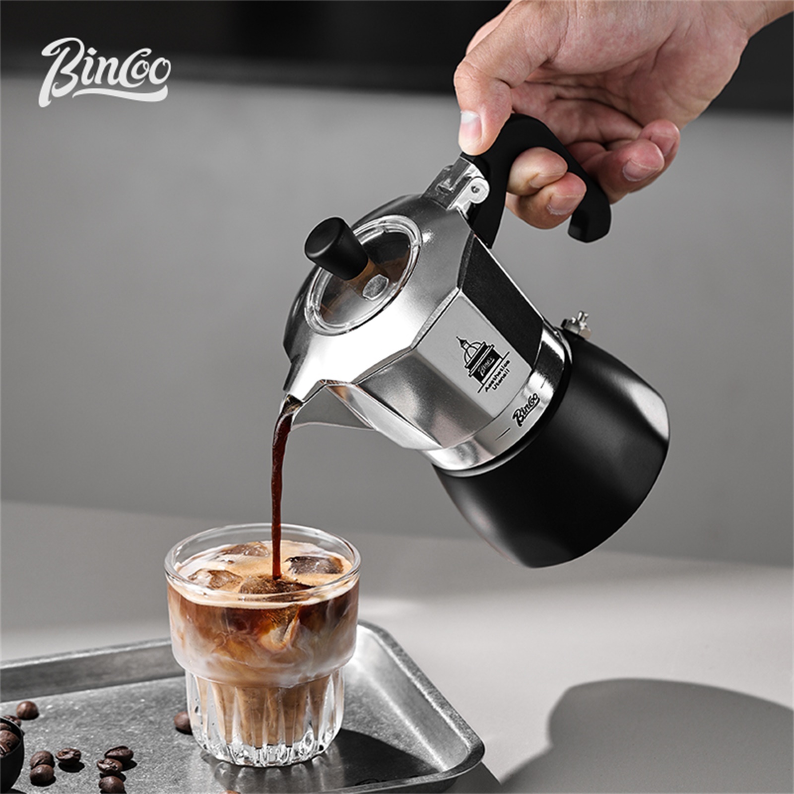 Home Barista - BINCOO ダブルバルブモカポット、エスプレッソ抽出コーヒーメーカー、ポータブルホームマシンモカポット、屋外使用バリスタアクセサリー