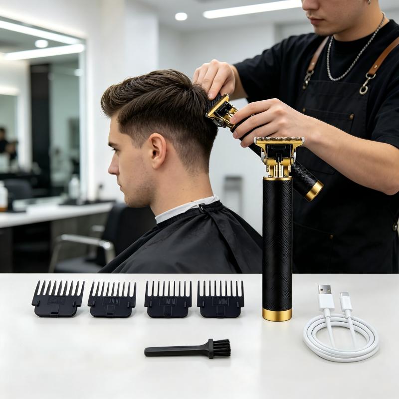 Home Barbershop - テクスチャードコードレスヘアトリマー USB充電式電動バリカン 4種類のガイドコーム付き クリーニングブラシ メンズ ホームサロン