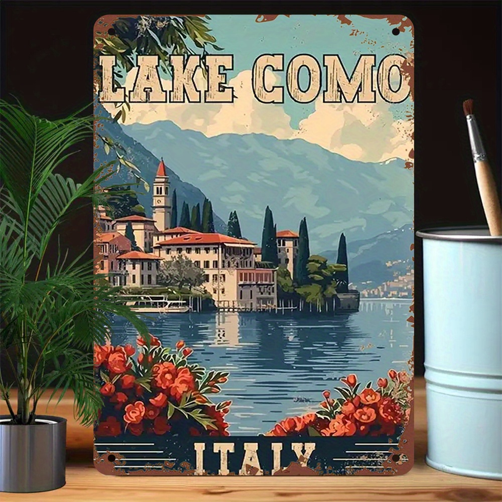 Home Bar And Restaurant - ヴィンテージのイタリア・コモ湖メタルサイン - 素朴なブリキのウォールアート、装飾用鉄板（家庭、庭、バー、カフェ、レストラン、農場用）