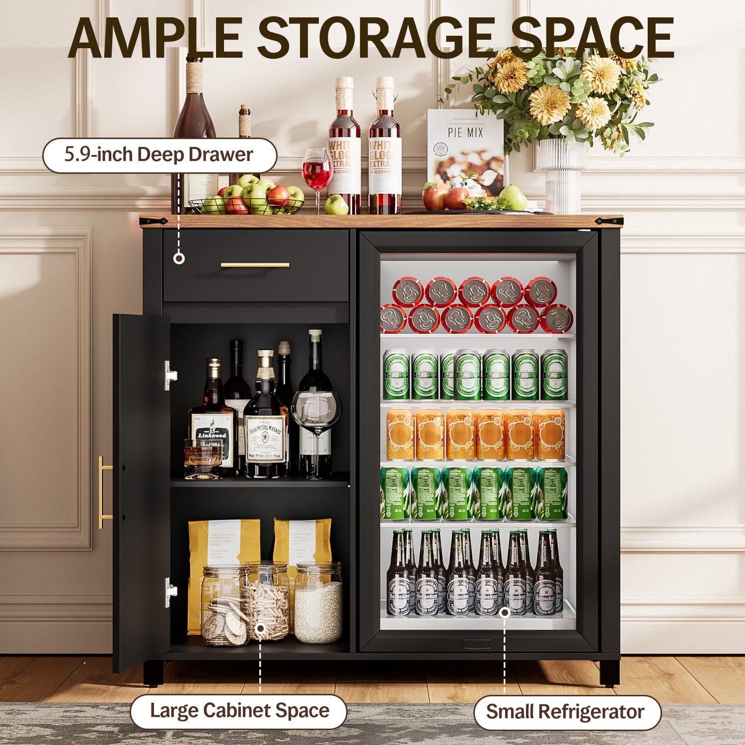 39インチのコーヒーバーキャビネット（冷蔵庫スペース付き）、 - Home Bar And Fridge のレビューと価格