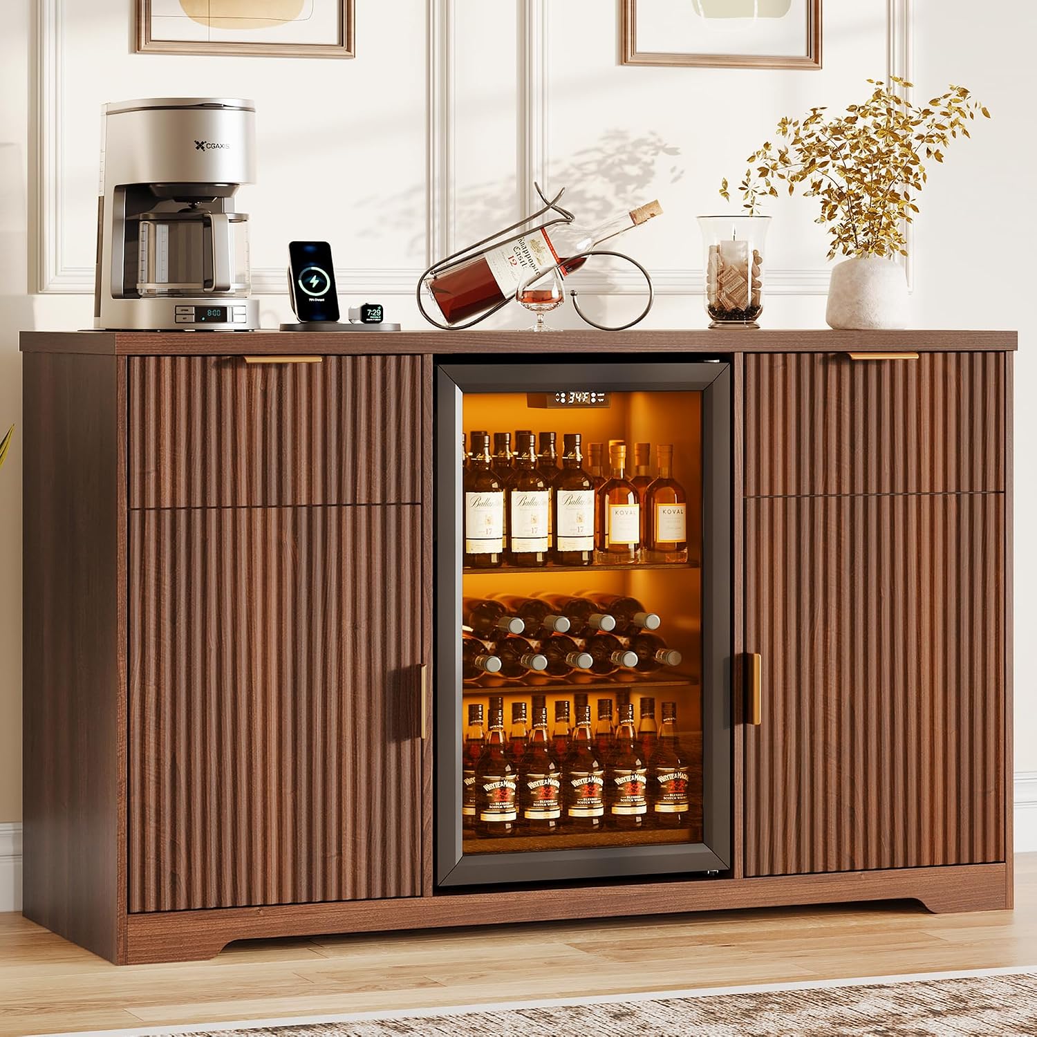 55インチのコーヒーバーキャビネット（充電ステーションと冷蔵 - Home Bar And Fridge のレビューと価格