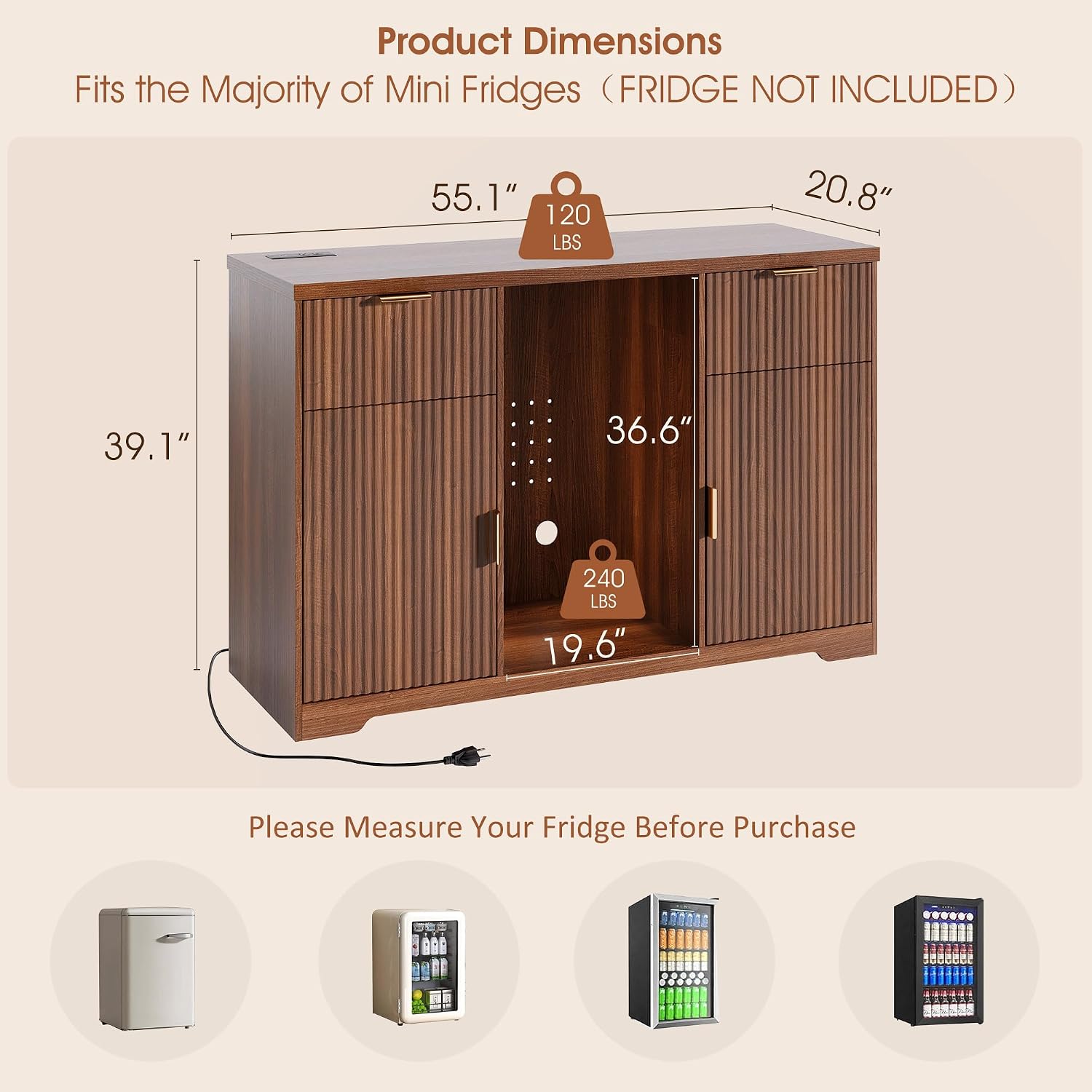 55インチのコーヒーバーキャビネット（充電ステーションと冷蔵 - Home Bar And Fridge のレビューと価格