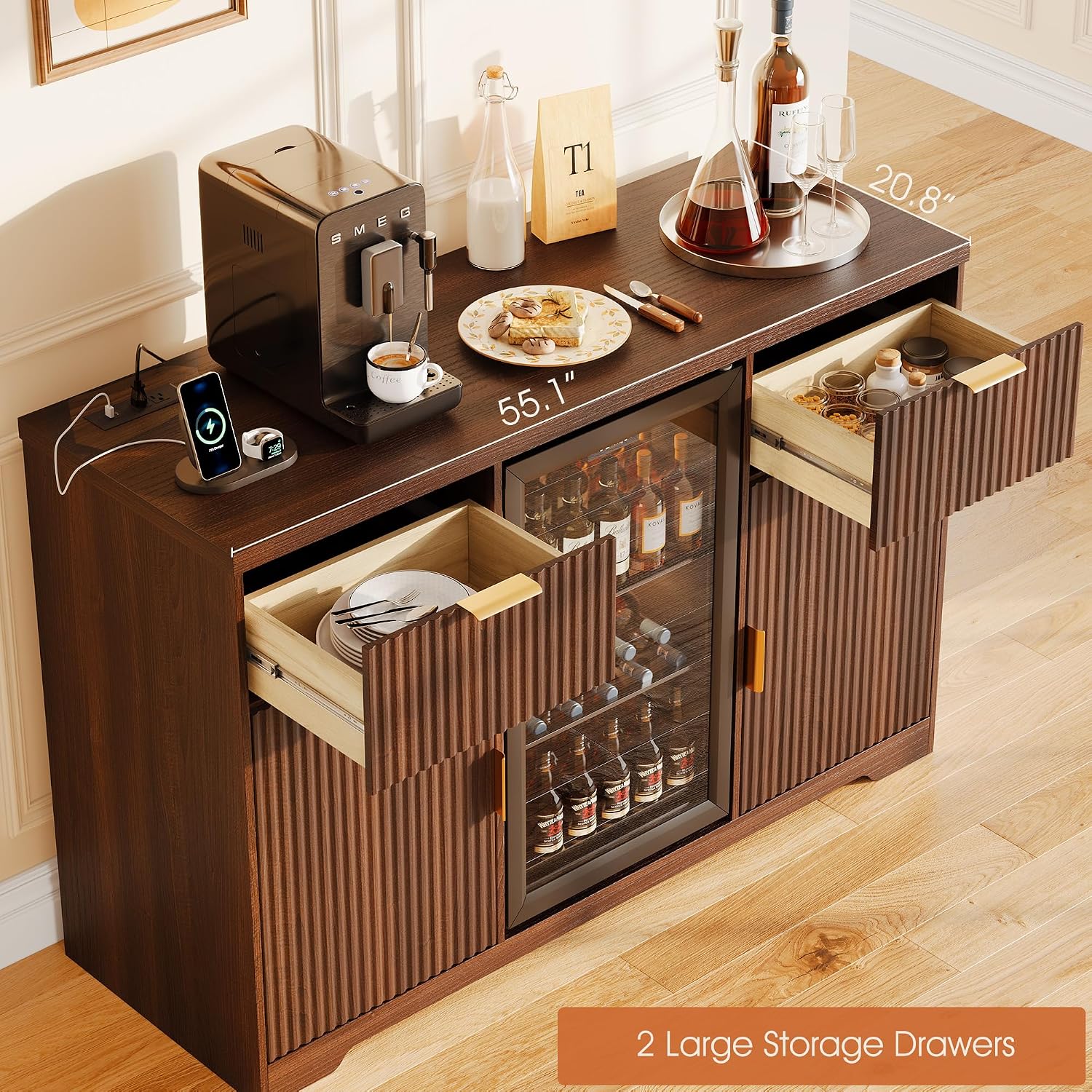 55インチのコーヒーバーキャビネット（充電ステーションと冷蔵 - Home Bar And Fridge のレビューと価格