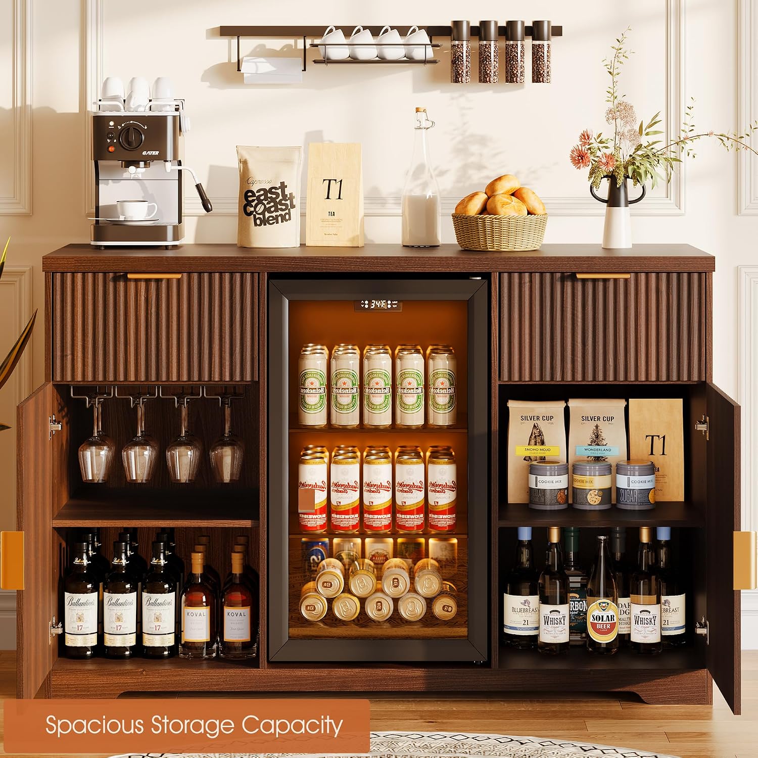 55インチのコーヒーバーキャビネット（充電ステーションと冷蔵 - Home Bar And Fridge のレビューと価格