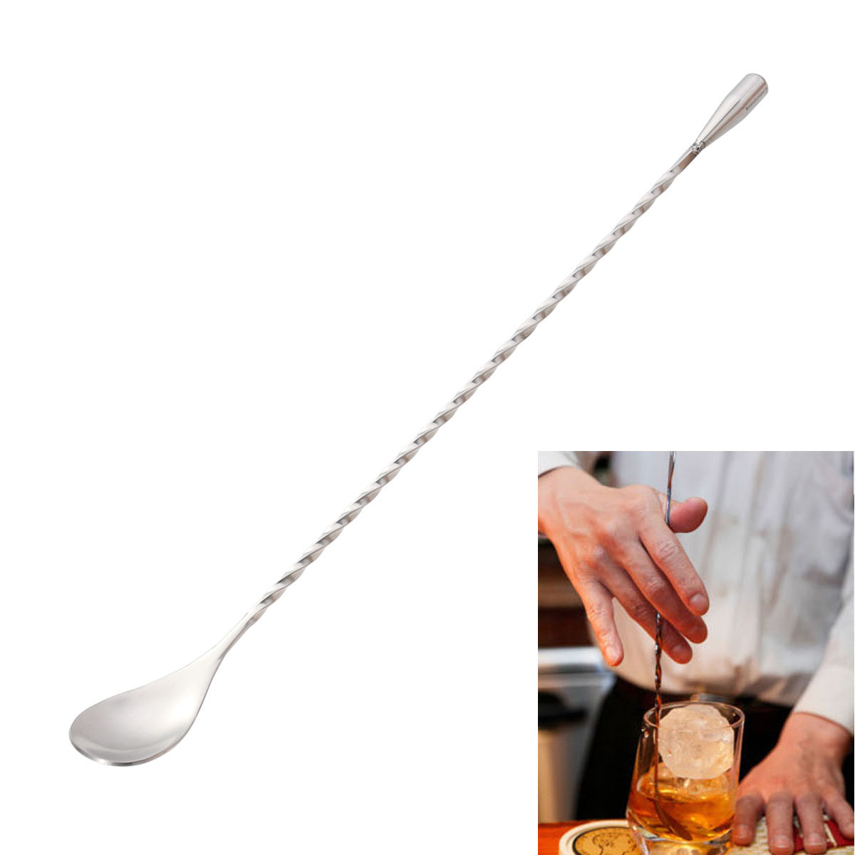 304ステンレス製カクテルピック、ネジ付きバースプーン、ツイ - Bar Spoon Twisted のレビューと価格