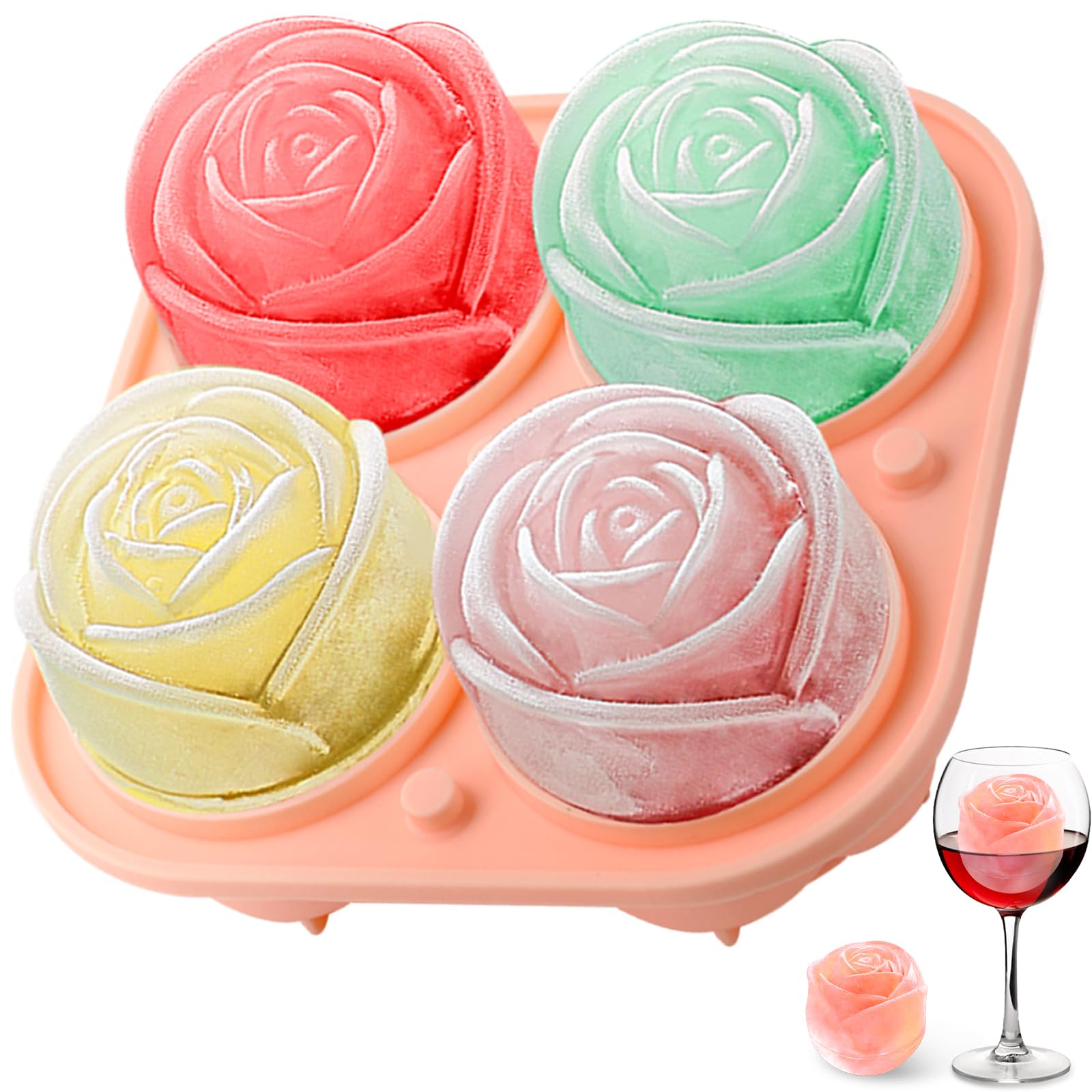 3Dローズシリコン製アイスモールド 4穴アイスキューブトレイ - Ice Mold Sphere のレビューと価格