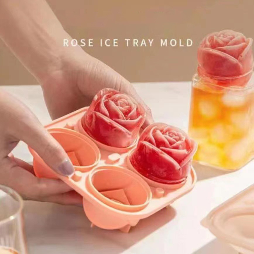 3Dローズシリコン製アイスモールド 4穴アイスキューブトレイ - Ice Mold Sphere のレビューと価格